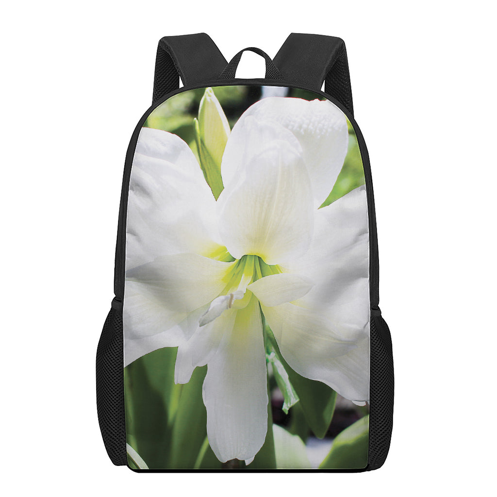 White Amaryllis Print 17 Inch Backpack