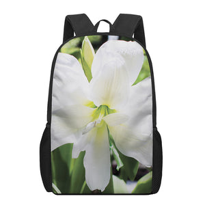 White Amaryllis Print 17 Inch Backpack