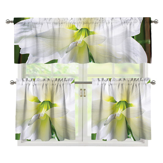 White Amaryllis Print 3 Piece Kitchen Curtains