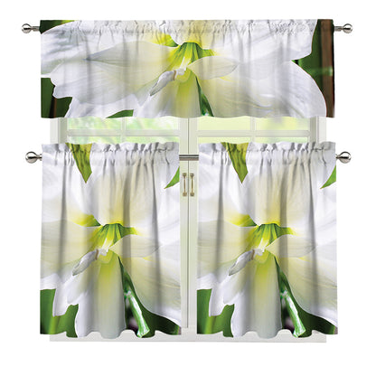 White Amaryllis Print 3 Piece Kitchen Curtains