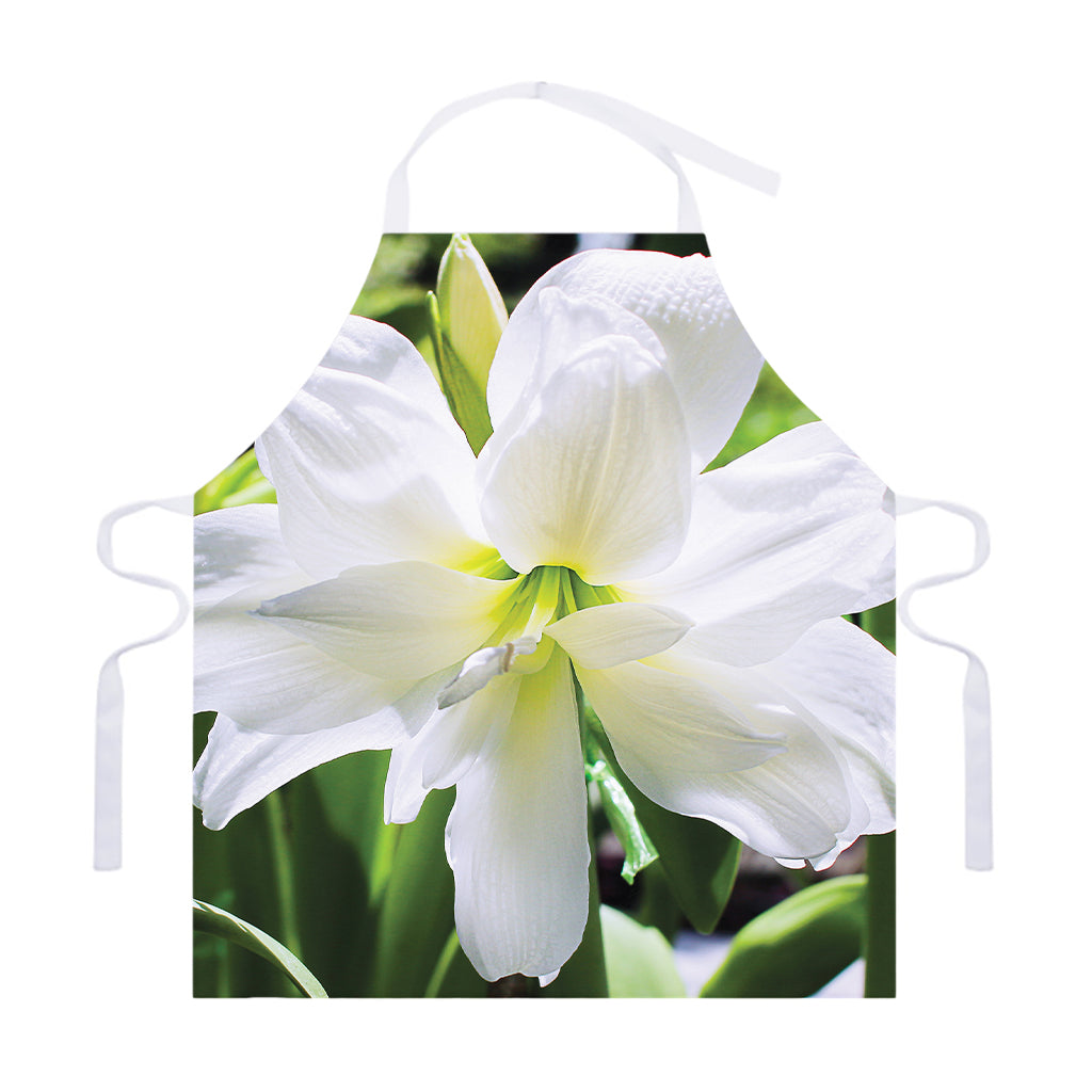 White Amaryllis Print Adjustable Apron