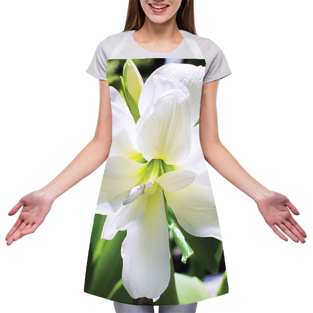 White Amaryllis Print Adjustable Apron