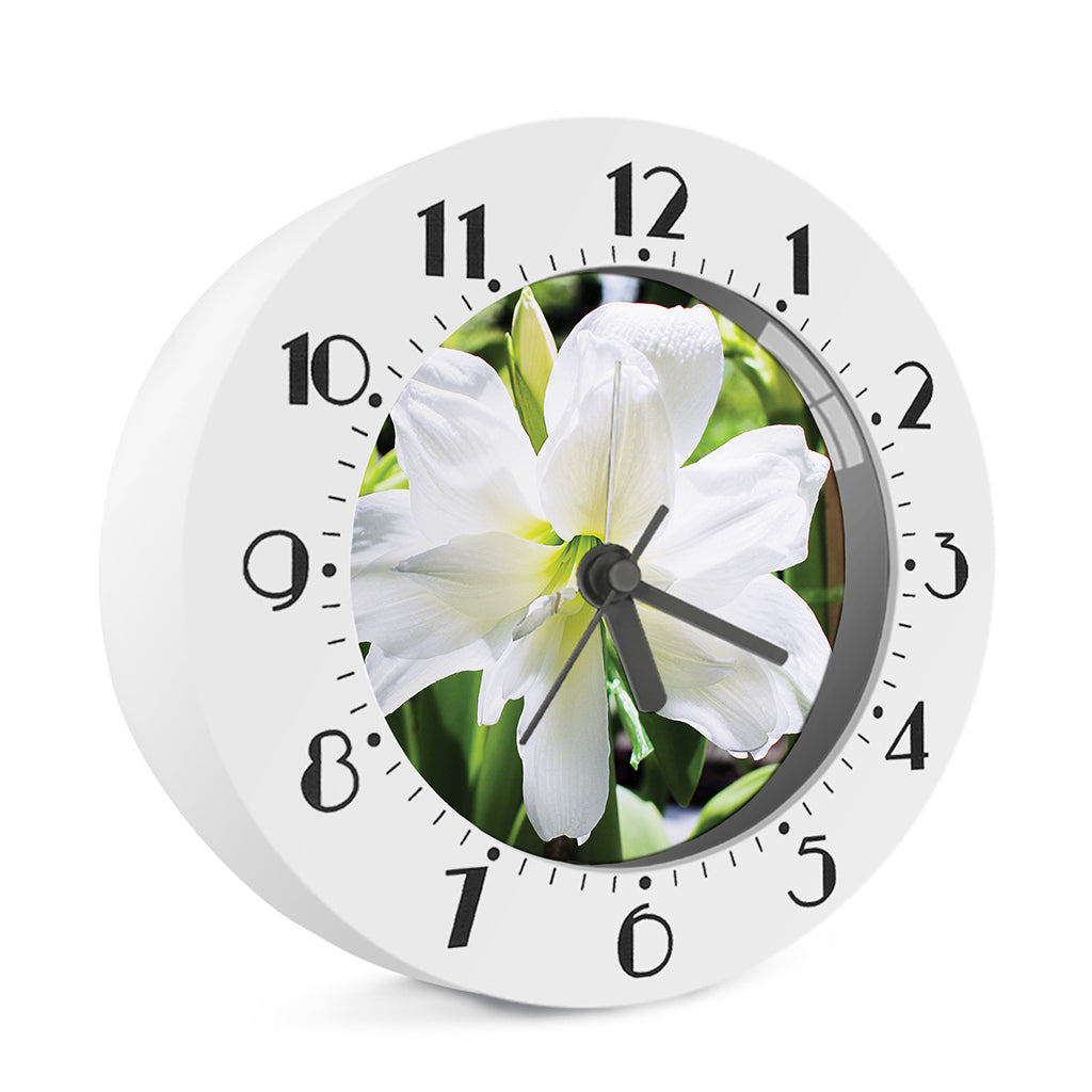 White Amaryllis Print Alarm Clock