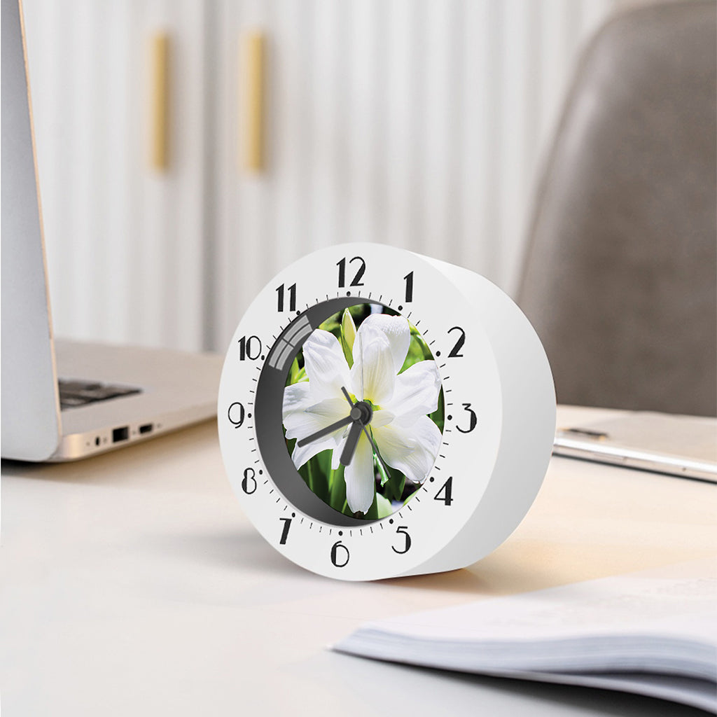 White Amaryllis Print Alarm Clock