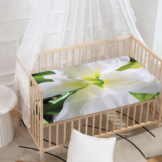 White Amaryllis Print Baby Crib Sheet