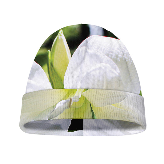 White Amaryllis Print Beanie