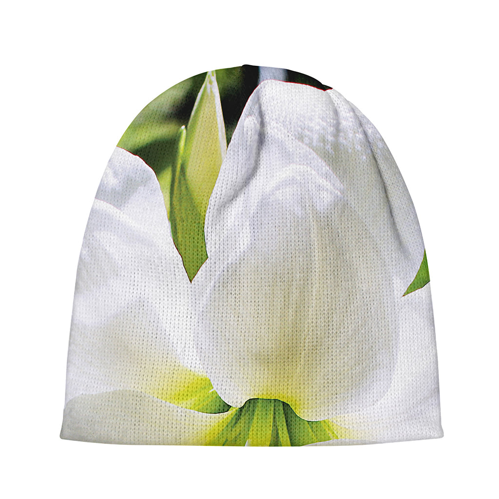 White Amaryllis Print Beanie