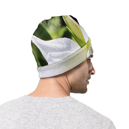 White Amaryllis Print Beanie