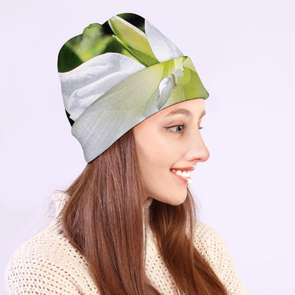 White Amaryllis Print Beanie