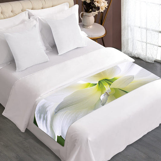 White Amaryllis Print Bed Runner