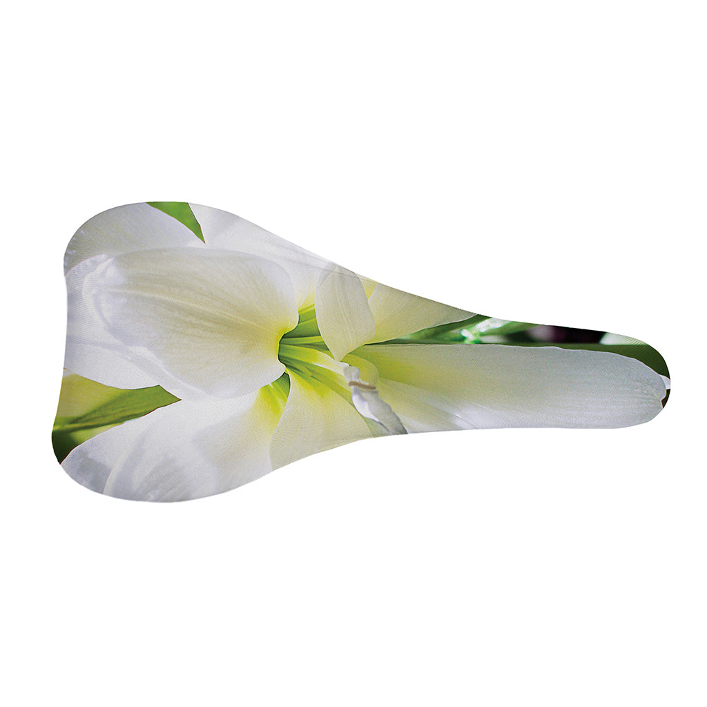 White Amaryllis Print Bicycle Seat Cover