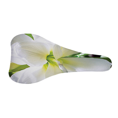 White Amaryllis Print Bicycle Seat Cover