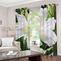 White Amaryllis Print Dimout Grommet Curtains