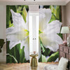 White Amaryllis Print Blackout Pencil Pleat Curtains