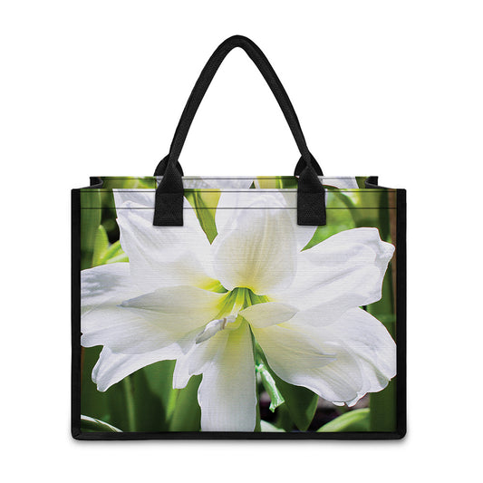 White Amaryllis Print Canvas Tote Bag