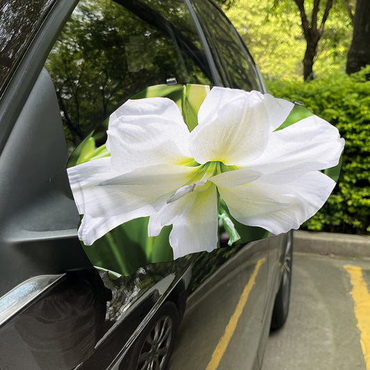 White Amaryllis Print Car Side Mirror Covers