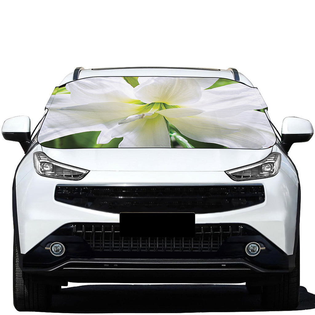 White Amaryllis Print Car Windshield Snow Cover