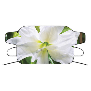 White Amaryllis Print Car Windshield Snow Cover