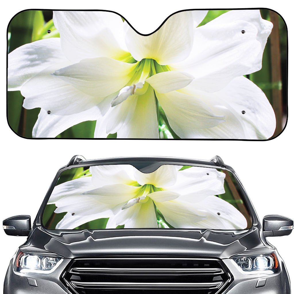 White Amaryllis Print Car Windshield Sun Shade