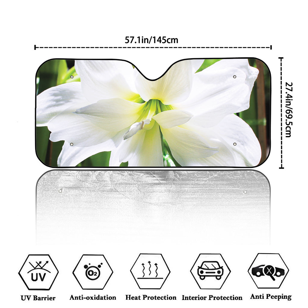 White Amaryllis Print Car Windshield Sun Shade