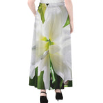 White Amaryllis Print Chiffon Maxi Skirt