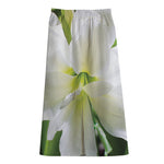 White Amaryllis Print Cotton Front Slit Maxi Skirt