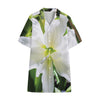 White Amaryllis Print Cotton Hawaiian Shirt