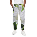 White Amaryllis Print Cotton Sweatpants