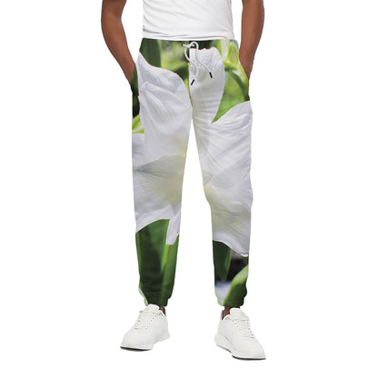White Amaryllis Print Cotton Pants