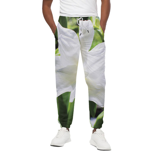 White Amaryllis Print Cotton Pants