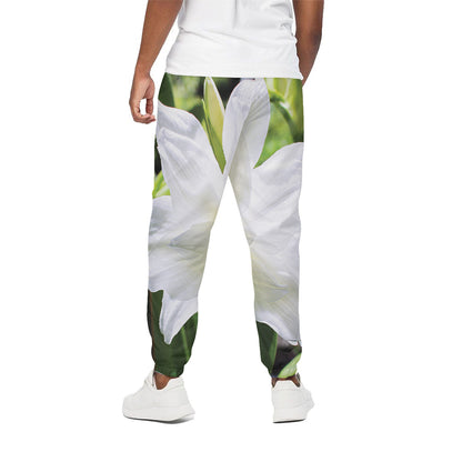 White Amaryllis Print Cotton Pants