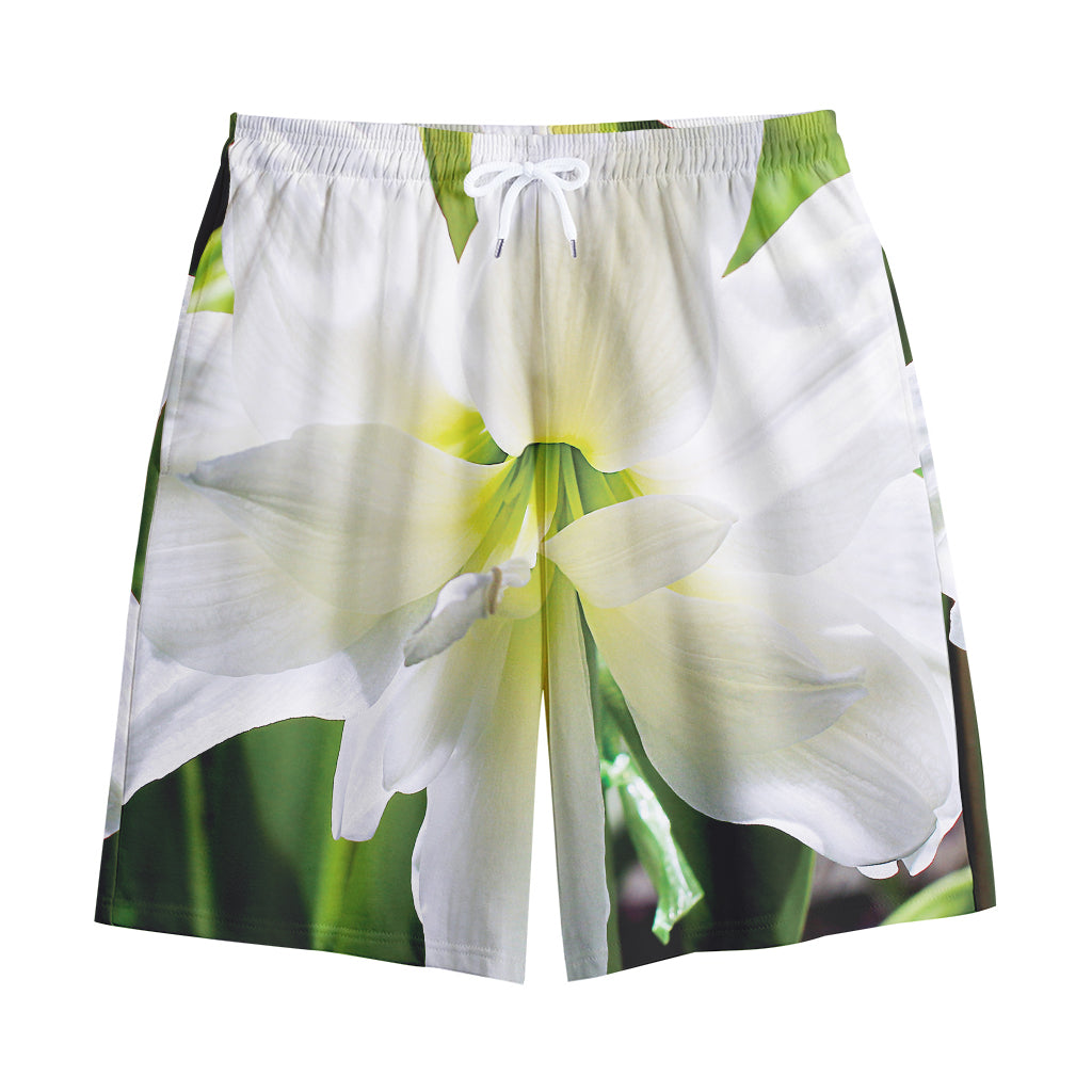 White Amaryllis Print Cotton Shorts