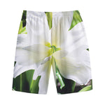 White Amaryllis Print Cotton Shorts