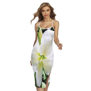 White Amaryllis Print Cross Back Cami Dress