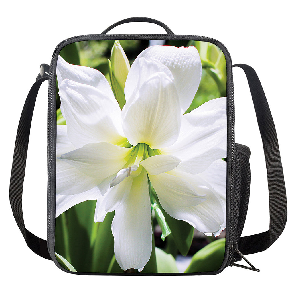 White Amaryllis Print Crossbody Lunch Bag