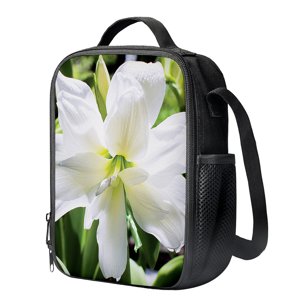 White Amaryllis Print Crossbody Lunch Bag
