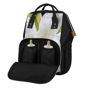 White Amaryllis Print Diaper Bag