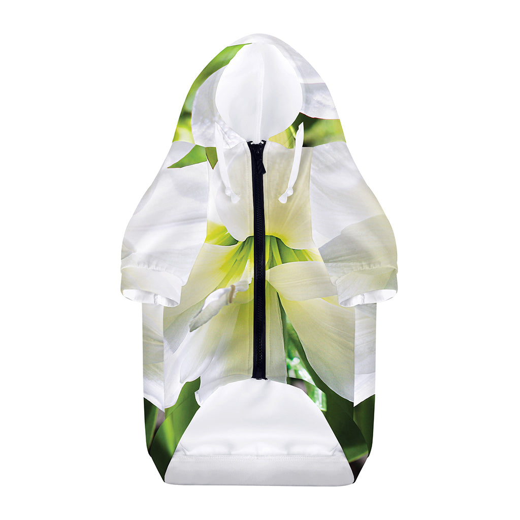 White Amaryllis Print Dog Zip Up Hoodie