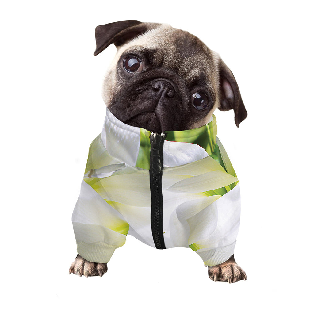 White Amaryllis Print Dog Zip Up Jacket