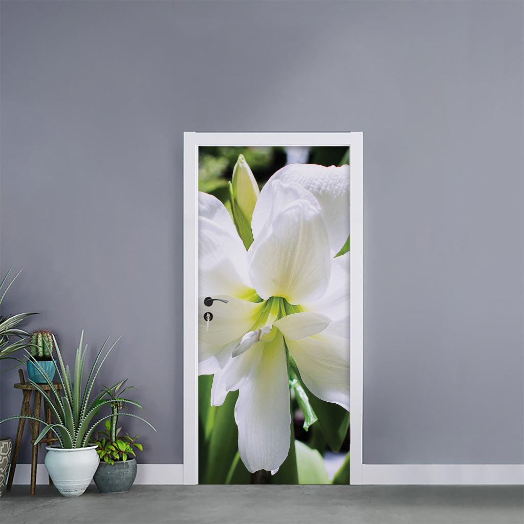 White Amaryllis Print Door Sticker