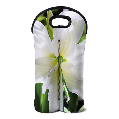 White Amaryllis Print Double Neoprene Wine Tote
