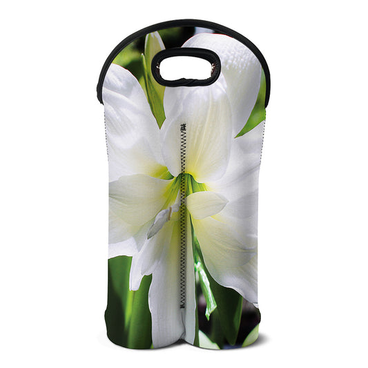 White Amaryllis Print Double Neoprene Wine Tote