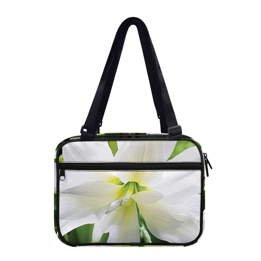 White Amaryllis Print Double Strap Bible Bag