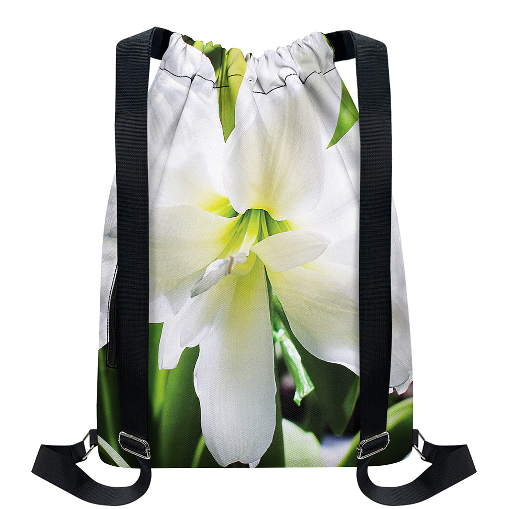 White Amaryllis Print Drawstring Backpack