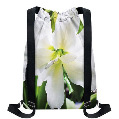 White Amaryllis Print Drawstring Backpack