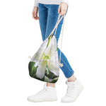 White Amaryllis Print Drawstring Bag