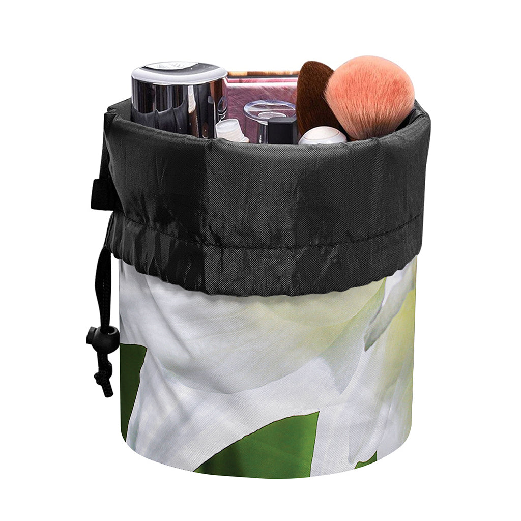 White Amaryllis Print Drawstring Makeup Bag