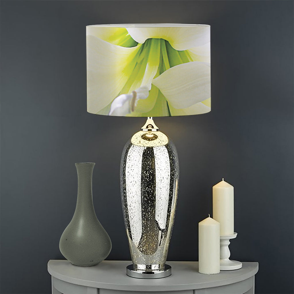 White Amaryllis Print Drum Lamp Shade