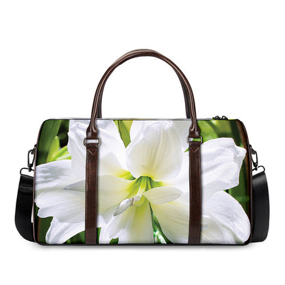 White Amaryllis Print Duffle Bag