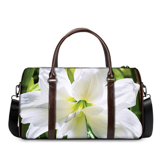White Amaryllis Print Duffle Bag